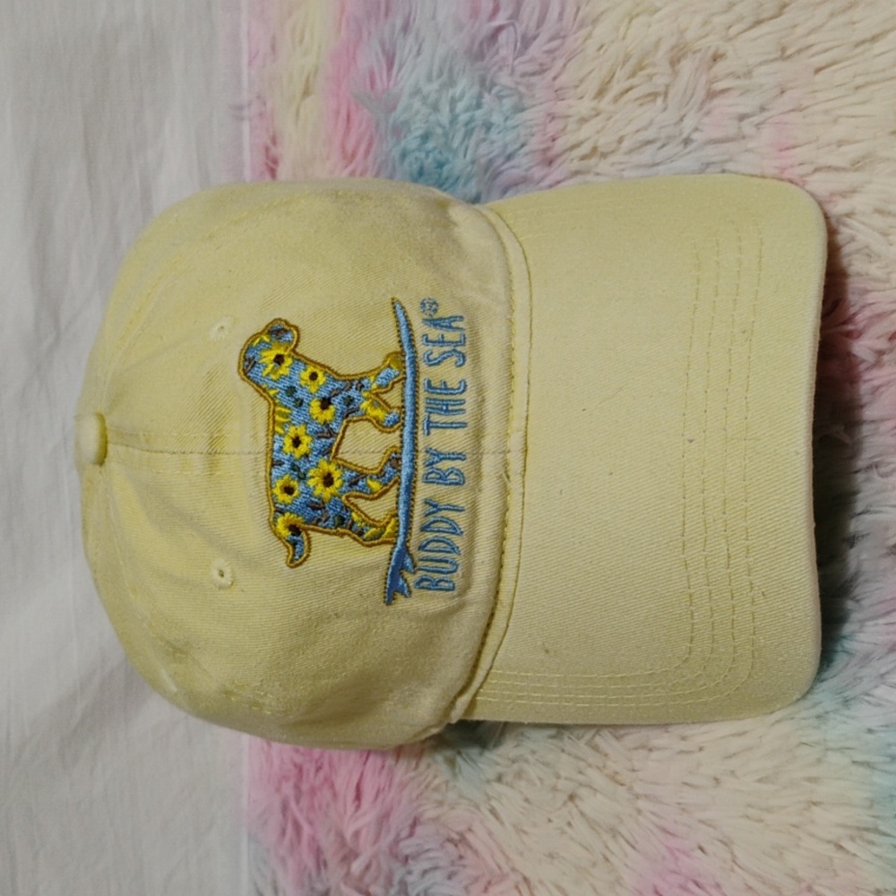 Buddy By The Sea Yellow Puppy Dog Velcro Back Hat